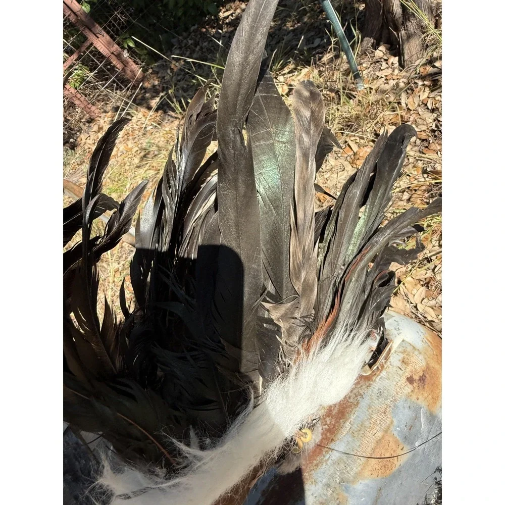 Novum Crafts Indian Headdress Hat One‎ Size Black Feather Brown Suede Beaded Fur
